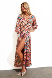 Printed Gold Fleck Maxi Wrap Dress