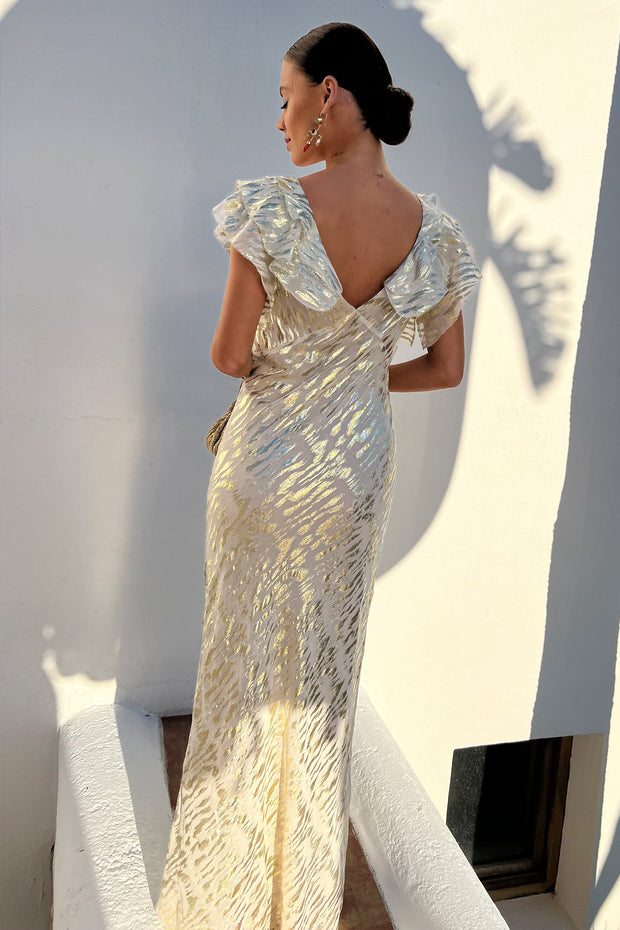 Silver Jacquard Tilda Maxi Dress