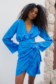 Blue Jacquard Mini Dress