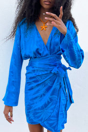 Blue Jacquard Mini Dress
