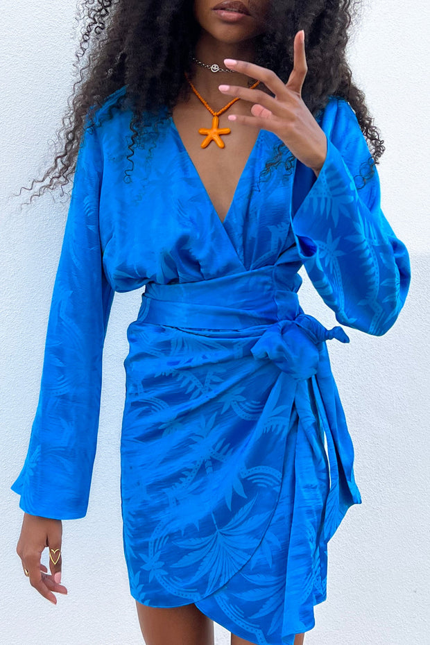 Blue Jacquard Mini Dress