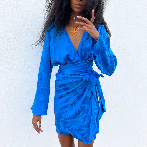 Blue Jacquard Mini Dress