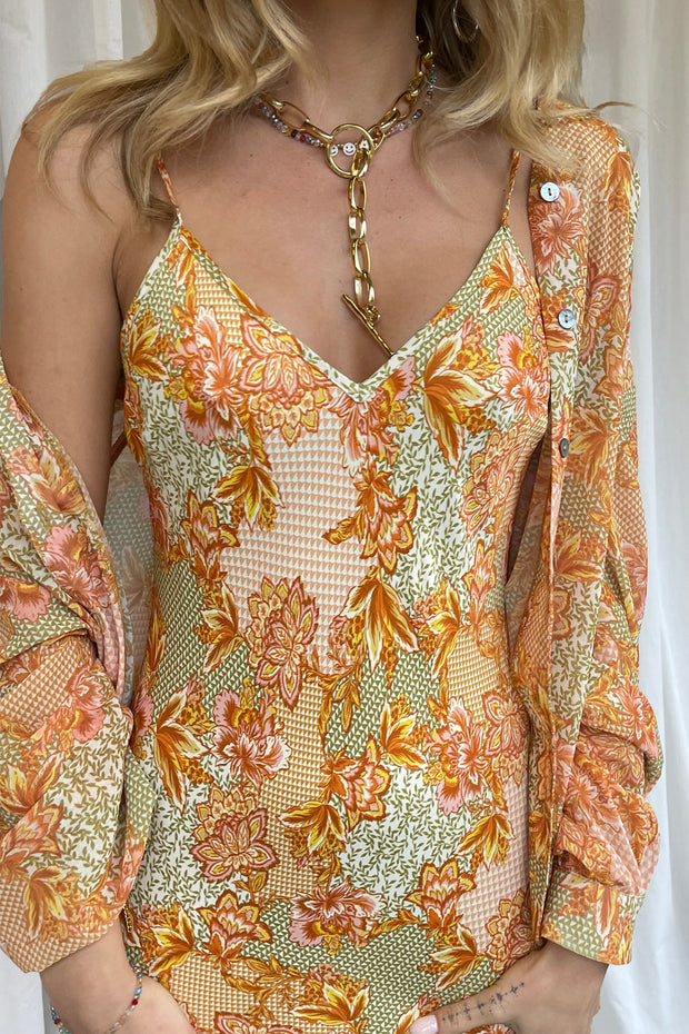 Floral Lace Print Slip Dress