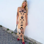 Embellished Mesh Tattoo Dress