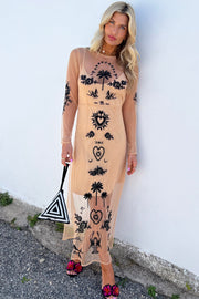 Embellished Mesh Tattoo Dress