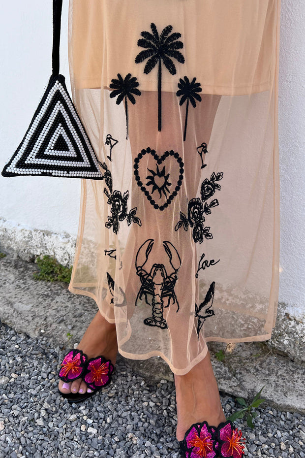 Embellished Mesh Tattoo Dress