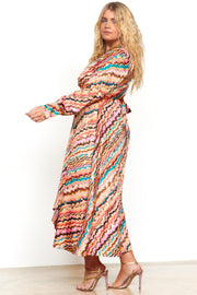 Printed Gold Fleck Maxi Wrap Dress