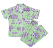 New Orleans Toile Pajama Set - Green/Lavender