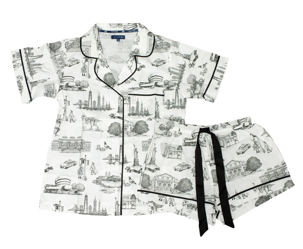 New York Toile Pajama Set -Short Sleeve/ Shorts - Black