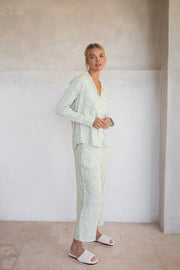 Annabel Long Pyjama Set - Reverse Dot Sage Green