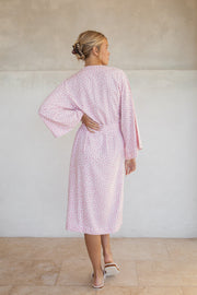 Alice Midi Kimono Robe - Reverse Dot Pink