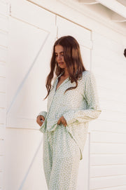 Annabel Long Pyjama Set - Reverse Dot Sage Green