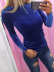 Women's Solid Round Neck Long-Sleeve Tee