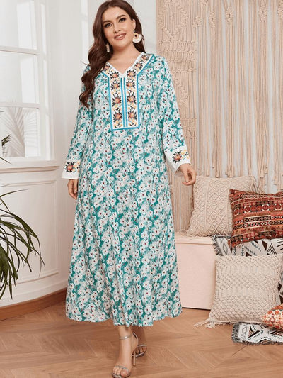 Women's Printed Embroidered Jalabiya Dress