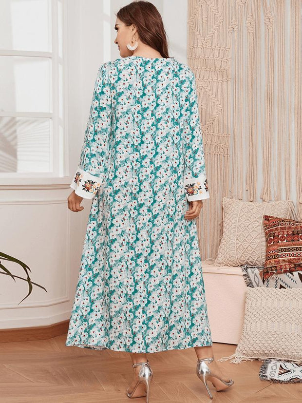 Women's Printed Embroidered Jalabiya Dress