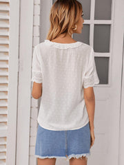 Women's V-neck Lace Short Sleeve Shirt