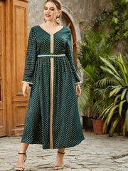 Women's Dot Pleated Large Hem Jalabiya Dress