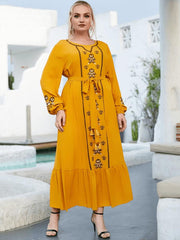 Women's Embroidered Lace Up Jalabiya Dress