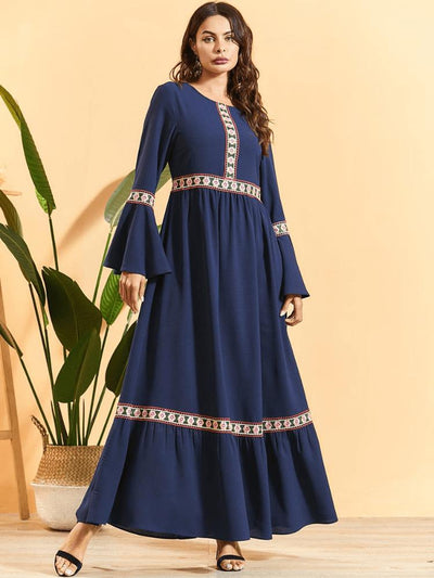 Women's Embroidered Flare Sleeve Jalabiya Dress