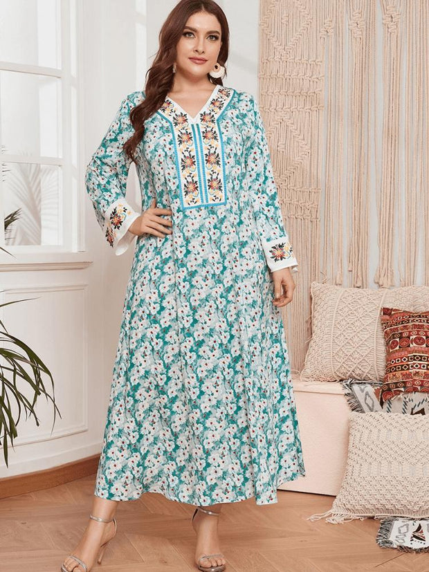 Women's Printed Embroidered Jalabiya Dress