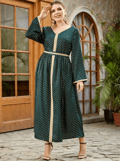 Women's Dot Pleated Large Hem Jalabiya Dress