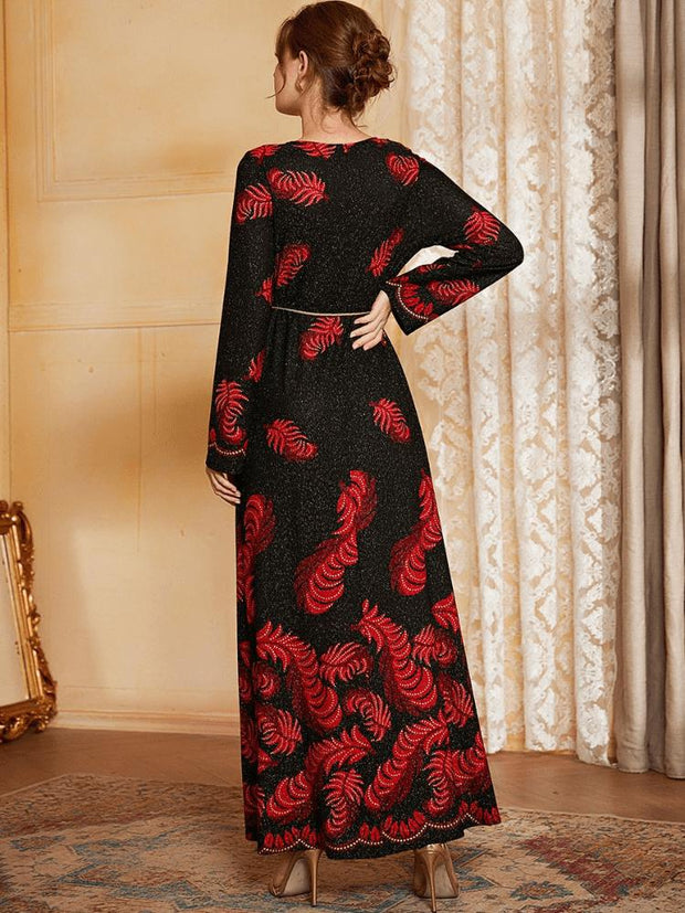 Women's Printed Lace Up Jalabiya Dress