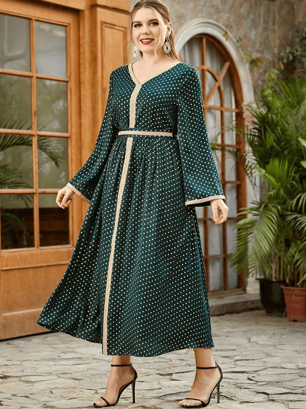 Women's Dot Pleated Large Hem Jalabiya Dress