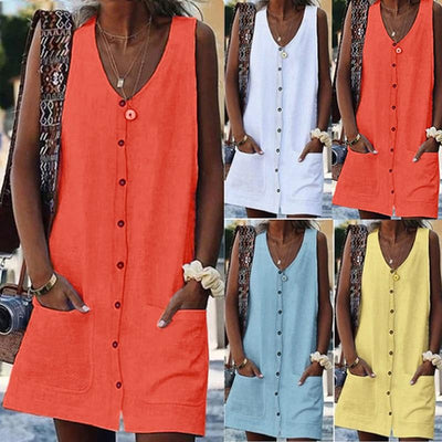 Women Summer Vintage Sundress Short Sleeve Dress